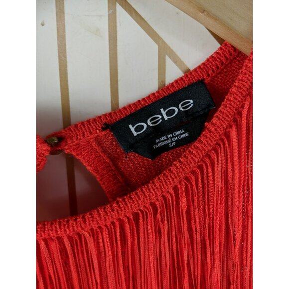 Bebe Fringe Tassel Flowy Tank Top Sleeveless Orange Size Small READ - Picture 6 of 9